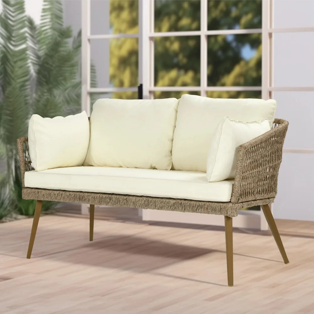 

Wicker sofa with cushion and waist pillow, modern love seat, terrace, bedroom chair furniture