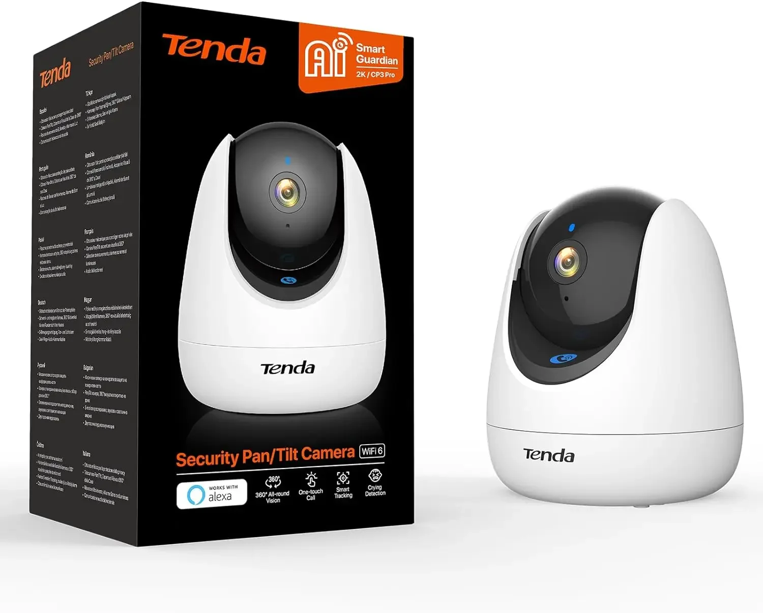 Tenda 2K Indoor Camera WiFi6 Wireless Cameras for Home Security One-Touch Calling Human/Pet/Baby Crying Detection Night Vision