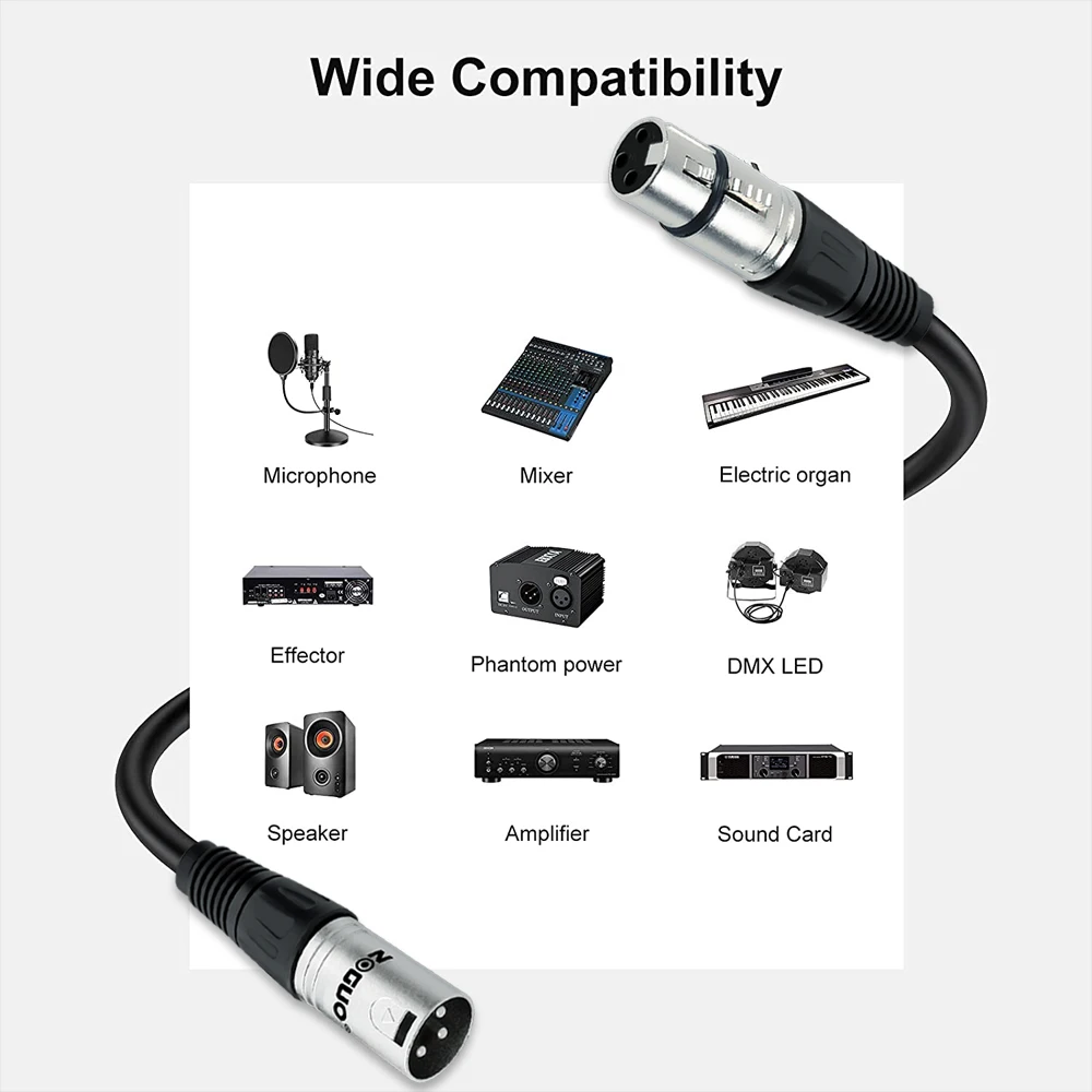 ZOGUO XLR Microphone Cable connector 3 pin Male to Female  Mixer Audio RCA HiFi cavo microfono Mic speaker Amplifier Cable Black