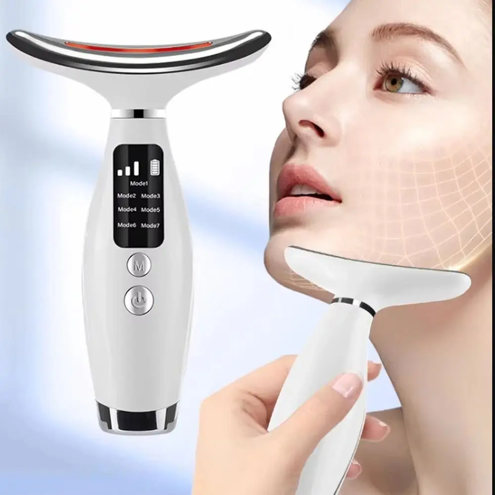 

ABS Neck Lifting Massager Electroplating Process 7 Colors LED Lights Face Neck Beauty Device Vibration Massage