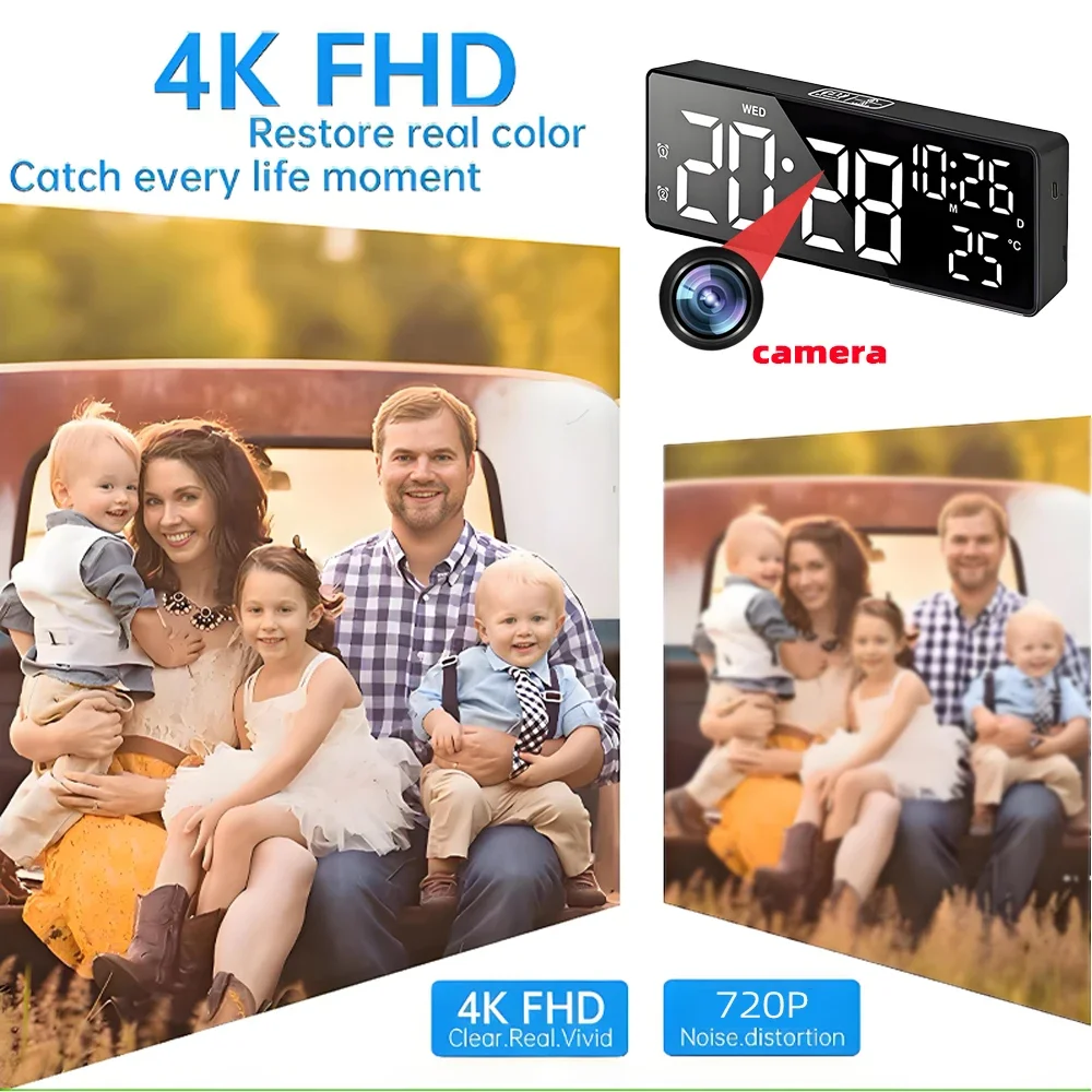 Mini 4K HD Camera, Supports Remote Viewing, Motion Detection, Digital Lights Can Be Turned Off, Ringing Alarm Clock Camera view 2
