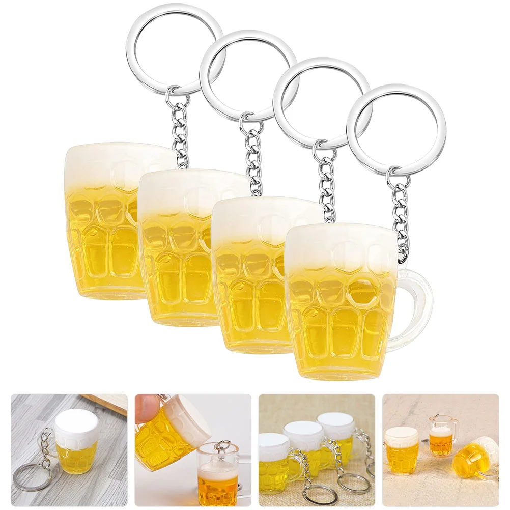 4 Pcs Beer Mug Keychain Prime Drink Multifunctional for Car Backpack Miniature Charms Ring Fitness