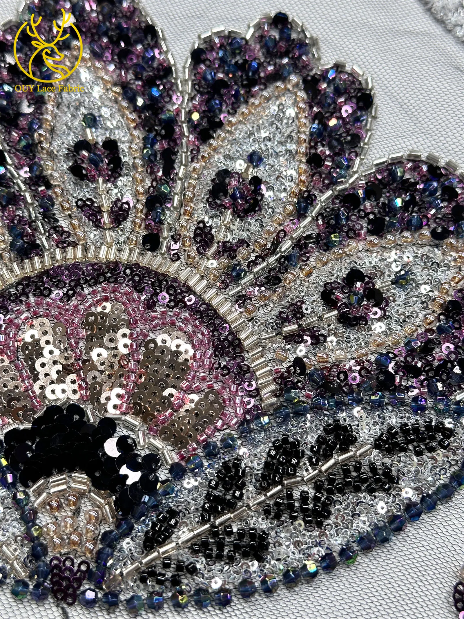 Nigerianischer schwerer Perlenstickerei-Blumen-Spitzenstoff 2026 – Französischer Pailletten-Perlen-Tüll-Spitzenstoff für Hochzeitskleider zum Nähen – Detail 9