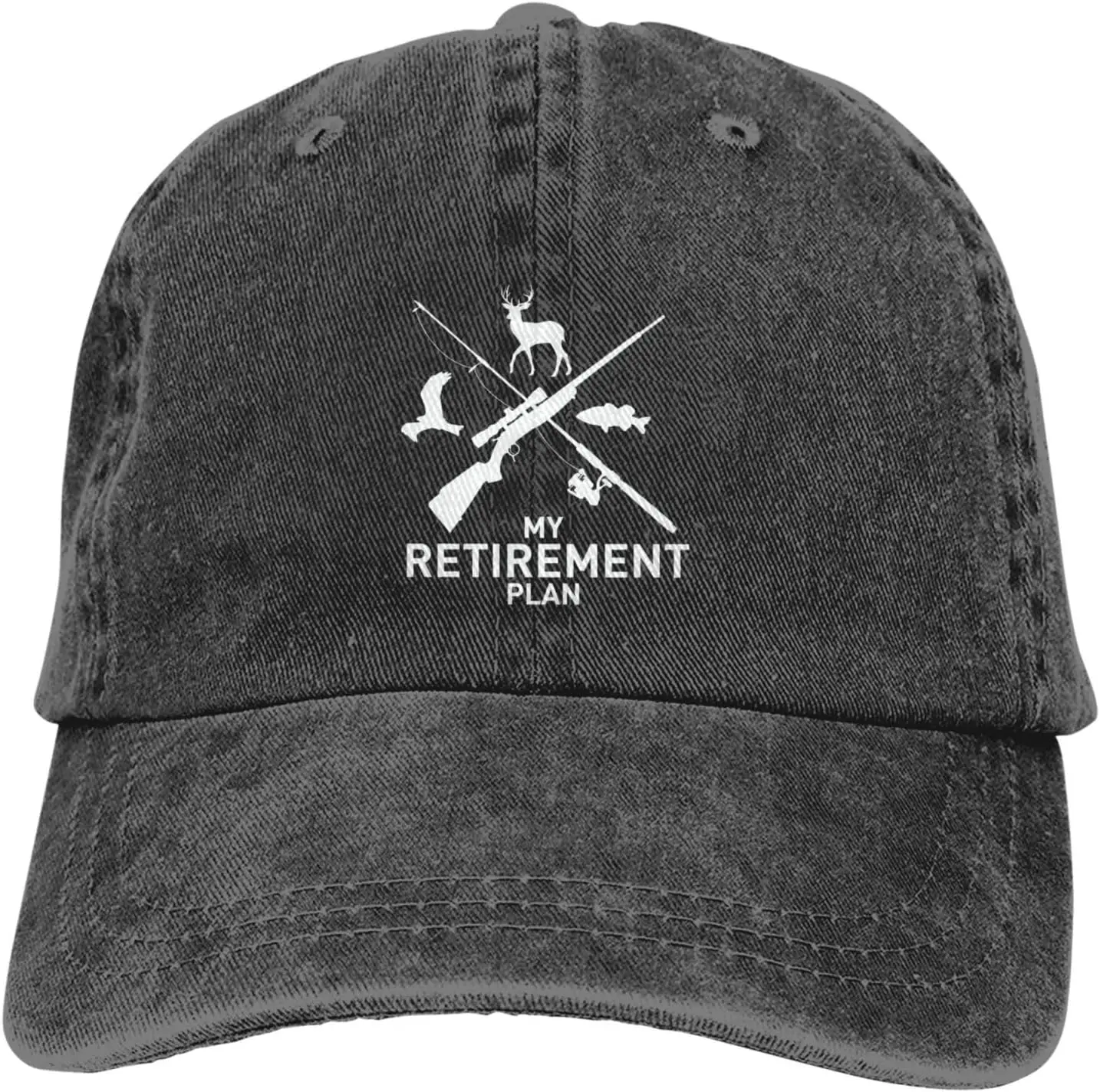 Hunting Retirement Plan Vintage Baseball Cap Mens/Womens Adjustable Dad Hats Washed Denim Cowboy Hat Black