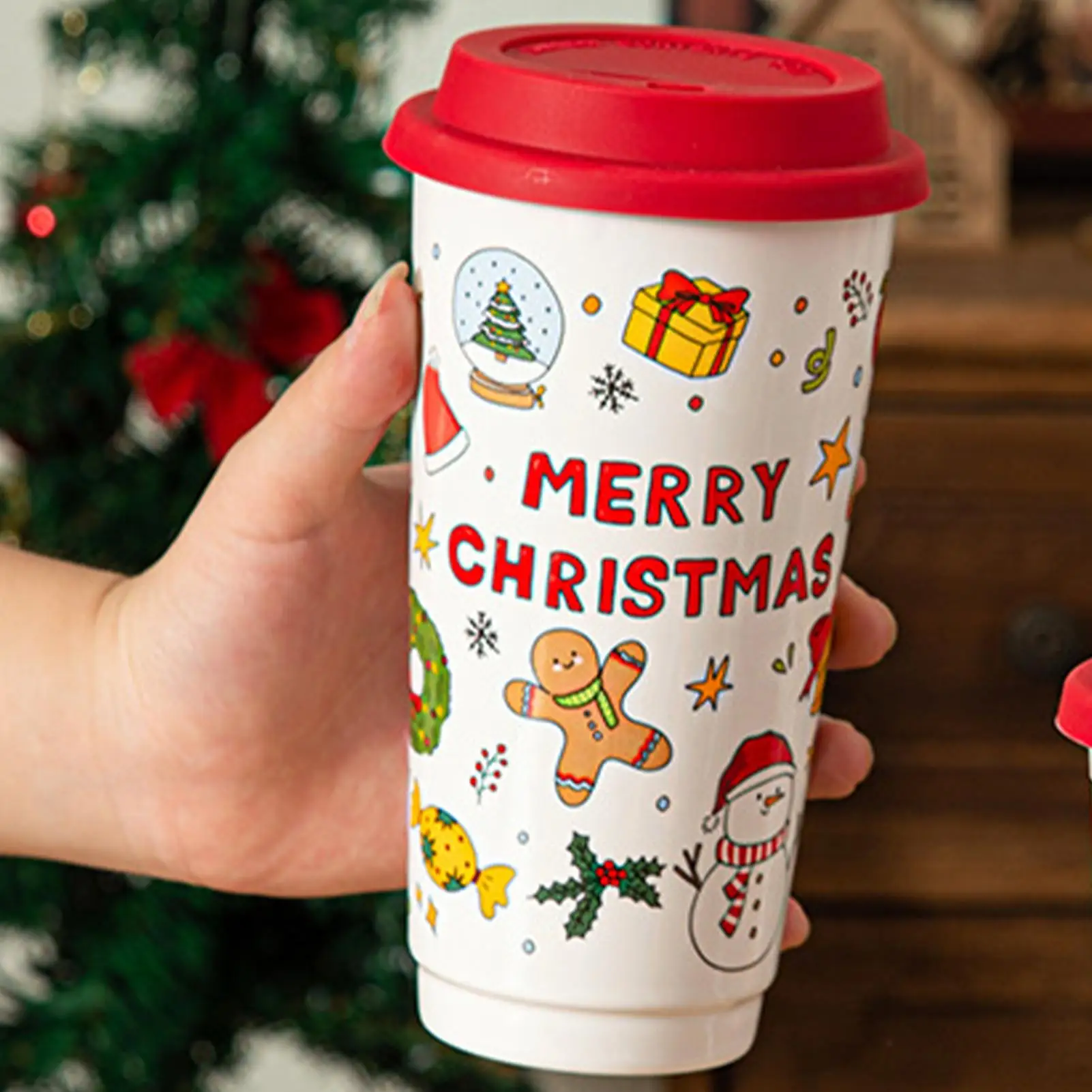 Christmas Coffee Cups 580ml Reusable Ceramic Holiday Drinkware Travel Coffee Mug for Women Coworkers Men Friends Family Adults