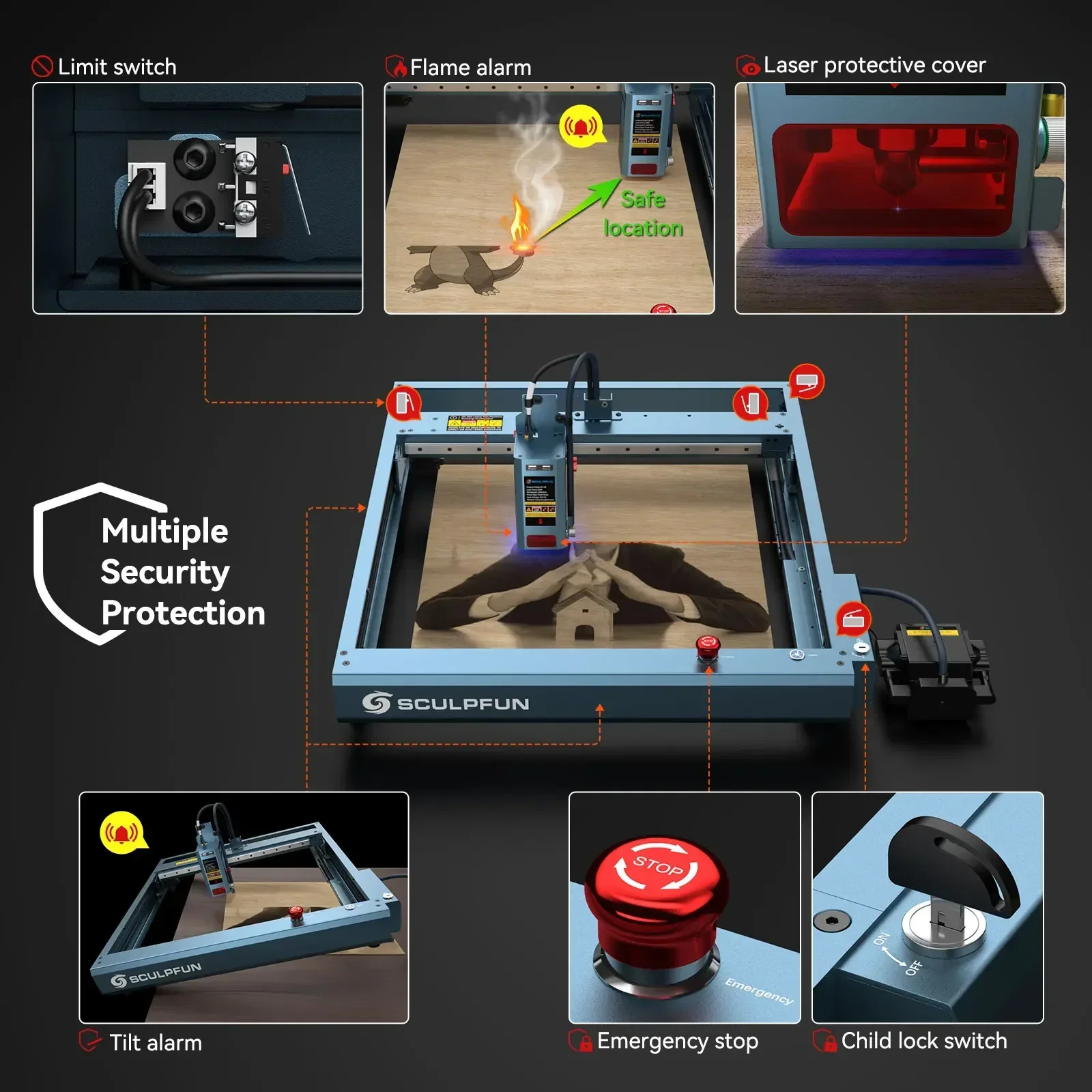 SCULPFUN SF-A9 20W Laser Engraving Machine 400*400mm Working Area CNC Laser Cutter Engraver with Precise Focusing and Air Assist