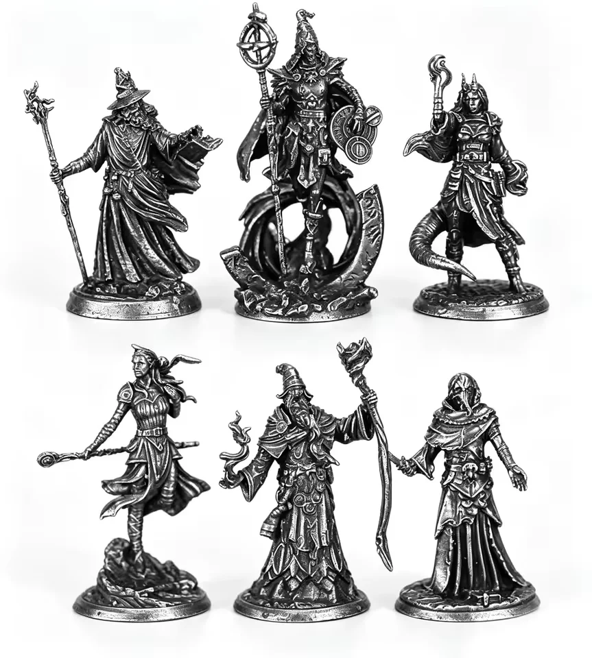 Dark Abyss Wizard White copper Underground City Warrior Model Desktop Ornament Set Unpainted Miniature Men's Collectible Gift