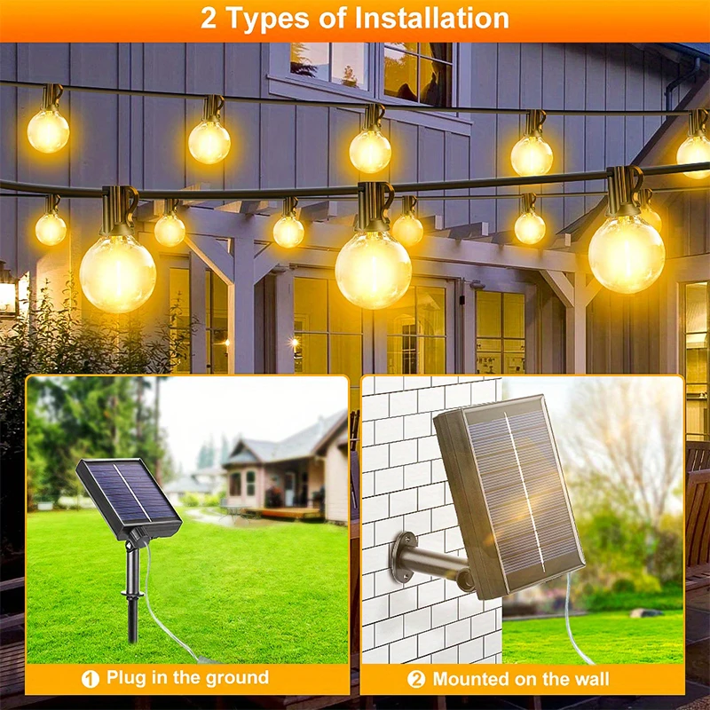 G40 Led Solar Globe Led String Lights Outdoor Waterproof Shatterproof Solar Hanging Lights for Backyard Bistro Decoration Light
