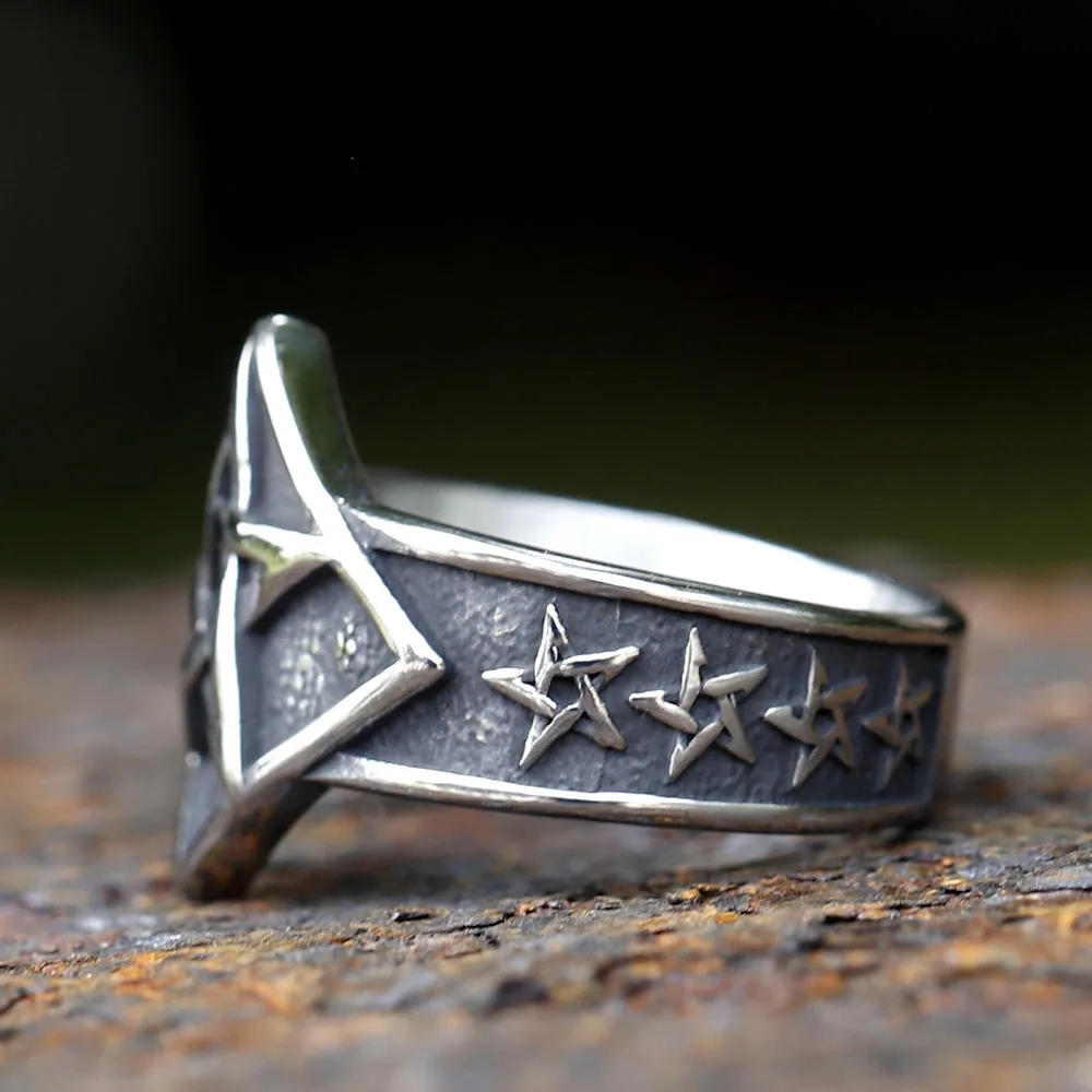 2023 New Gothic fashion pagan pentagram star Ring For Men Women Stainless Steel Male Anel Gift free shipping