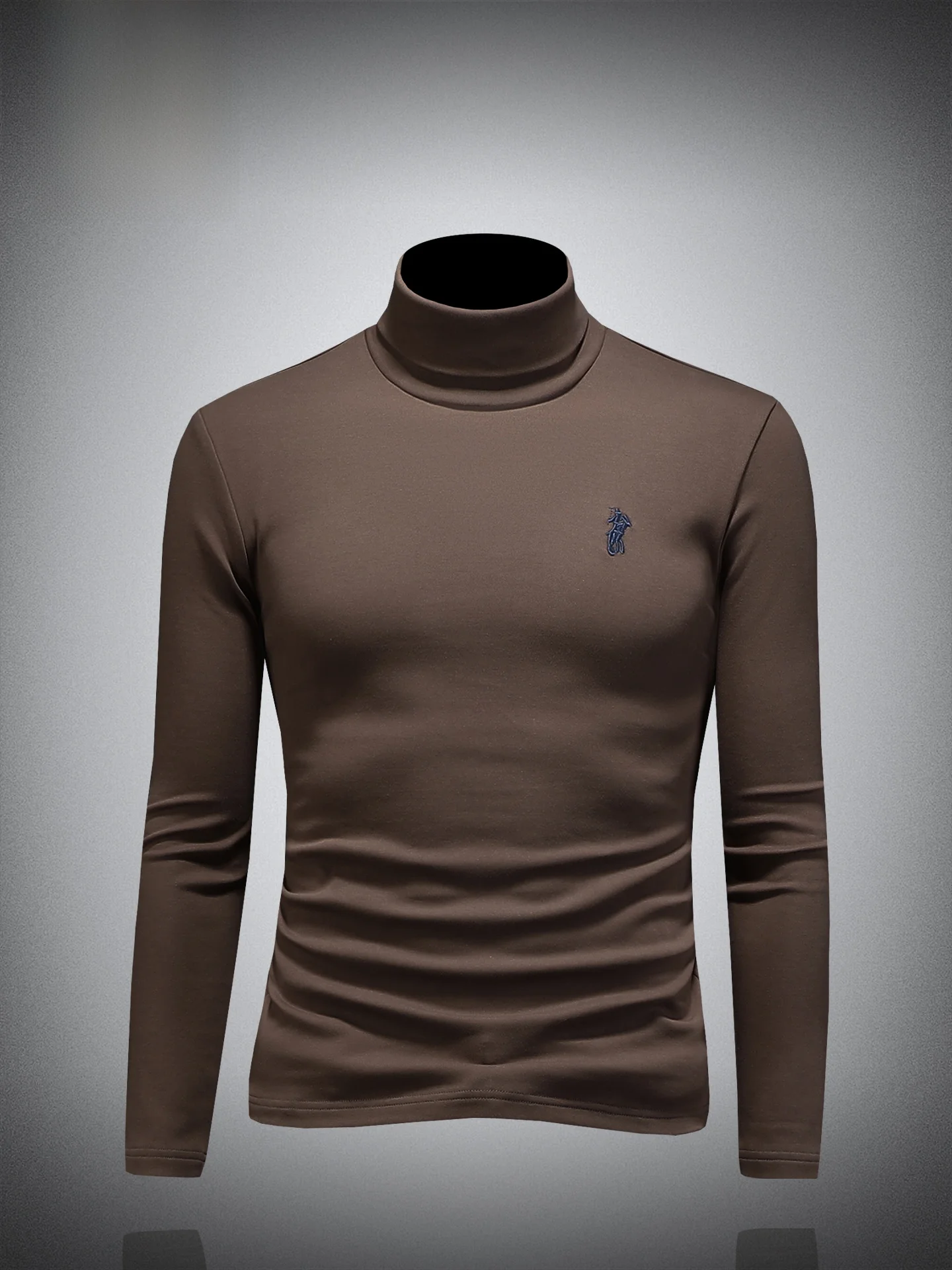 

Мужская утепленная футболка с высоким воротником и длинным рукавом, базовый слой для зимы, простая модель с вышитым логотипом, приталенный крой, хлопок