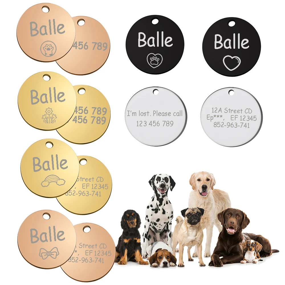 Custom Dog Cat ID Tag Pet Name Collar Accessories Round Personalized Engraved Necklace Chain Charm Supplies For Dog Tag Product