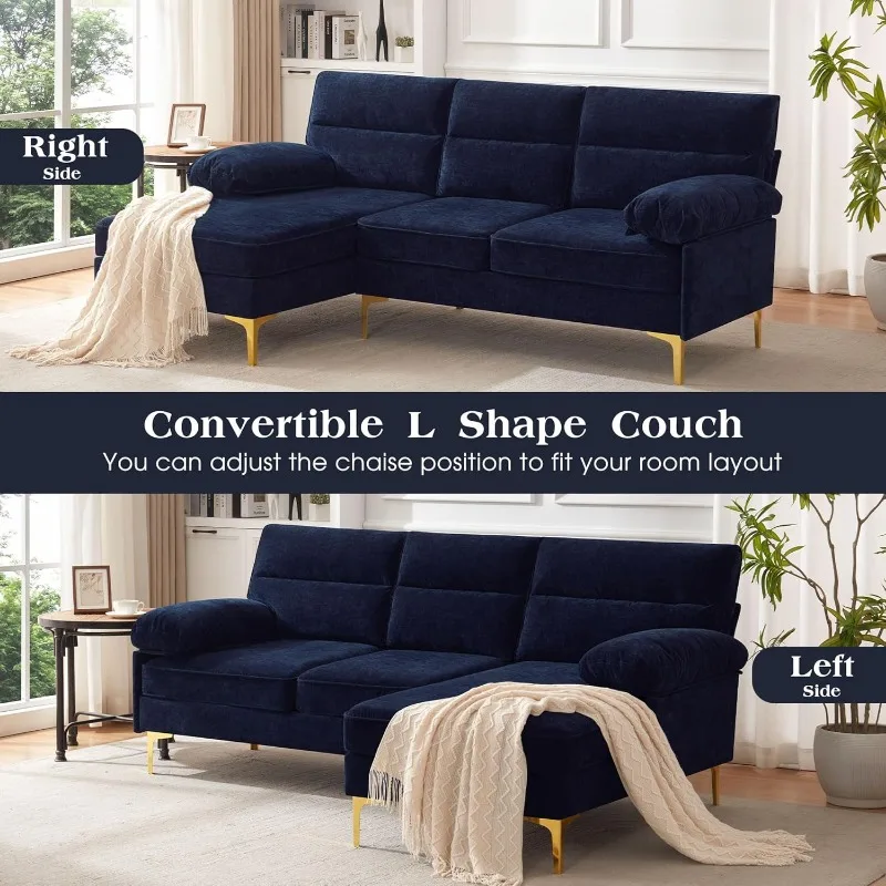 85-inch Living Room Sofa, L-shaped Combination Sofa Convertible 3-seat Comfortable Sofa, Reversible Sofa and Fluffy Armrests