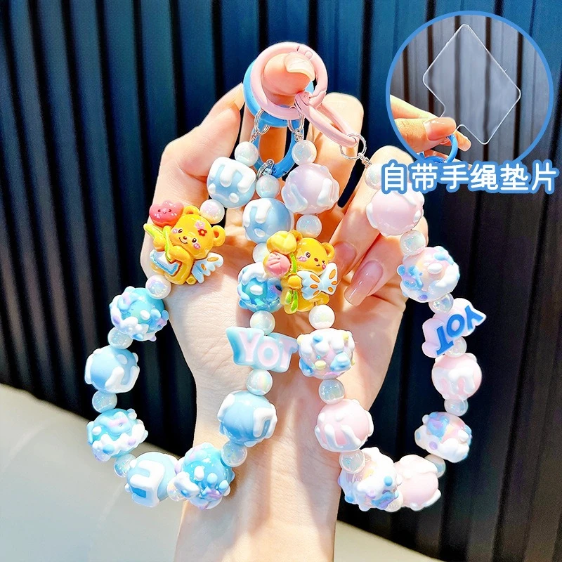 

Cute Butter bears Keychain Hand Painted Beads W/Card Mobile Phone Chain Charms Backpack decoration Pendant Hanging Ornament Gift