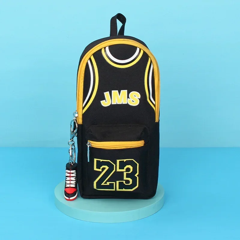 Large Capacity Basketball Theme Pencil Case with Double Layers, Canvas Pencil Bag for Students, Cute Pencil Bags