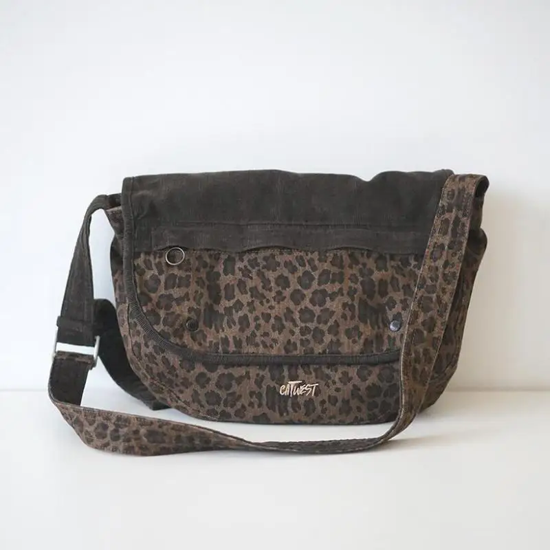 Borsa da donna in Denim di velluto a coste con stampa leopardata Sexy in stile europeo e americano Casual Versatile borsa a tracolla retrò personalizzata Trend