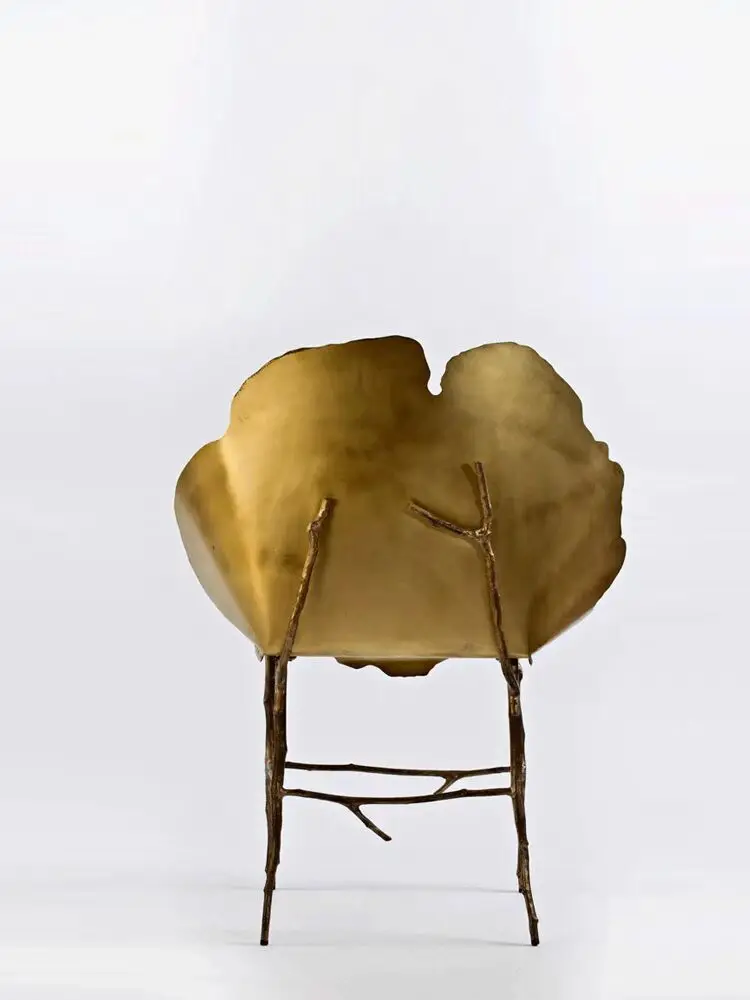 Simple personality unique design art villa brass apricot leaf shape dining chair