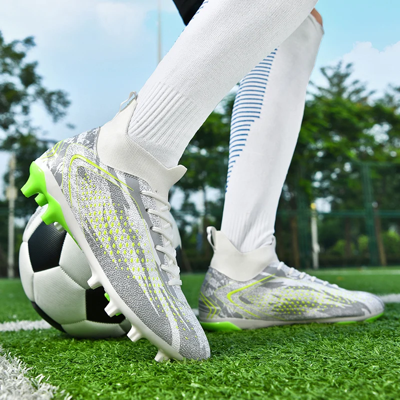 Unisex FG Cleats Training Athletic Non-Slip Long Studs High-Top Football Soccer Shoes for Youth
