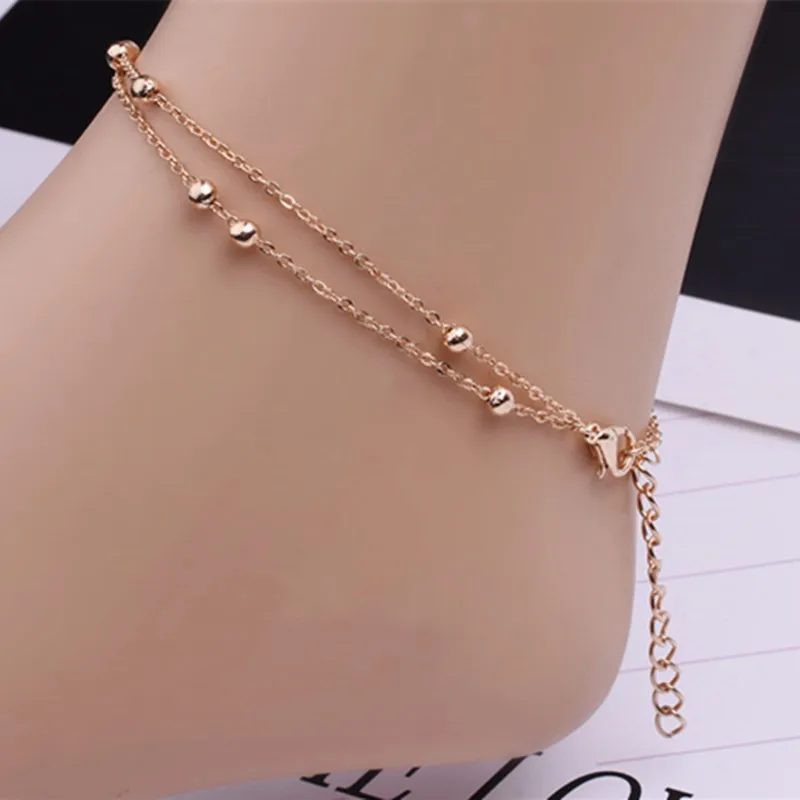 Metal Beads Anklets Bracelet Luxury Gold Color/Silver Color Foot Chain Jewelry For Women Girl Gifts Wholesale