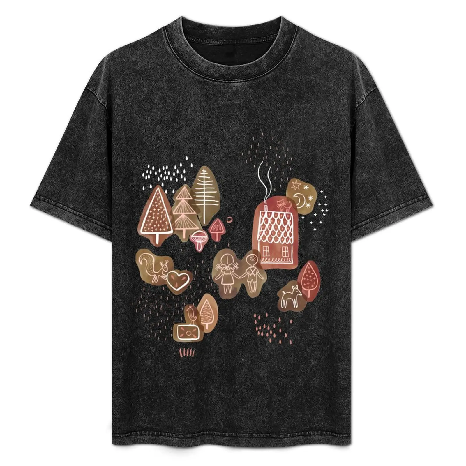 Hansel and Gretel Fairy Tale Gingerbread Pattern T-Shirt plain customizeds shirts men