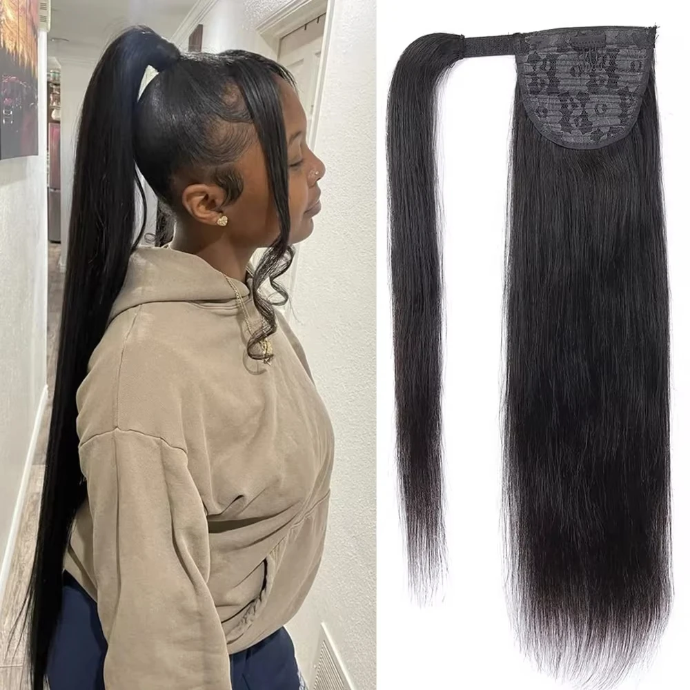 

Накладной хвост из натуральных прямых волос, бразильские волосы Реми, на заколках, натуральный цвет