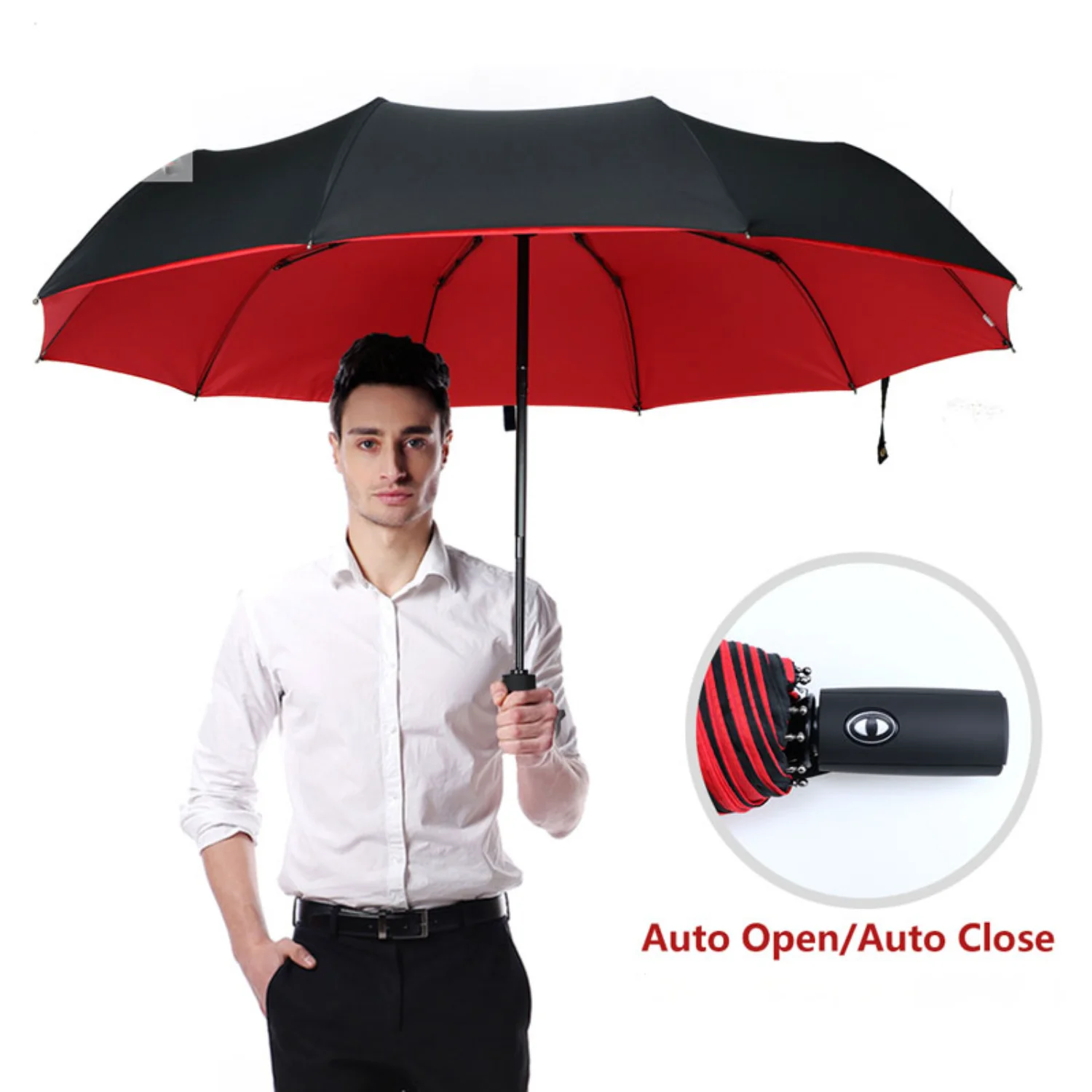 Paraguas grande comercial de 1 pieza con tecnología antiviento: diseño de doble capa, 105 cm de diámetro: ¡durable y confiable!