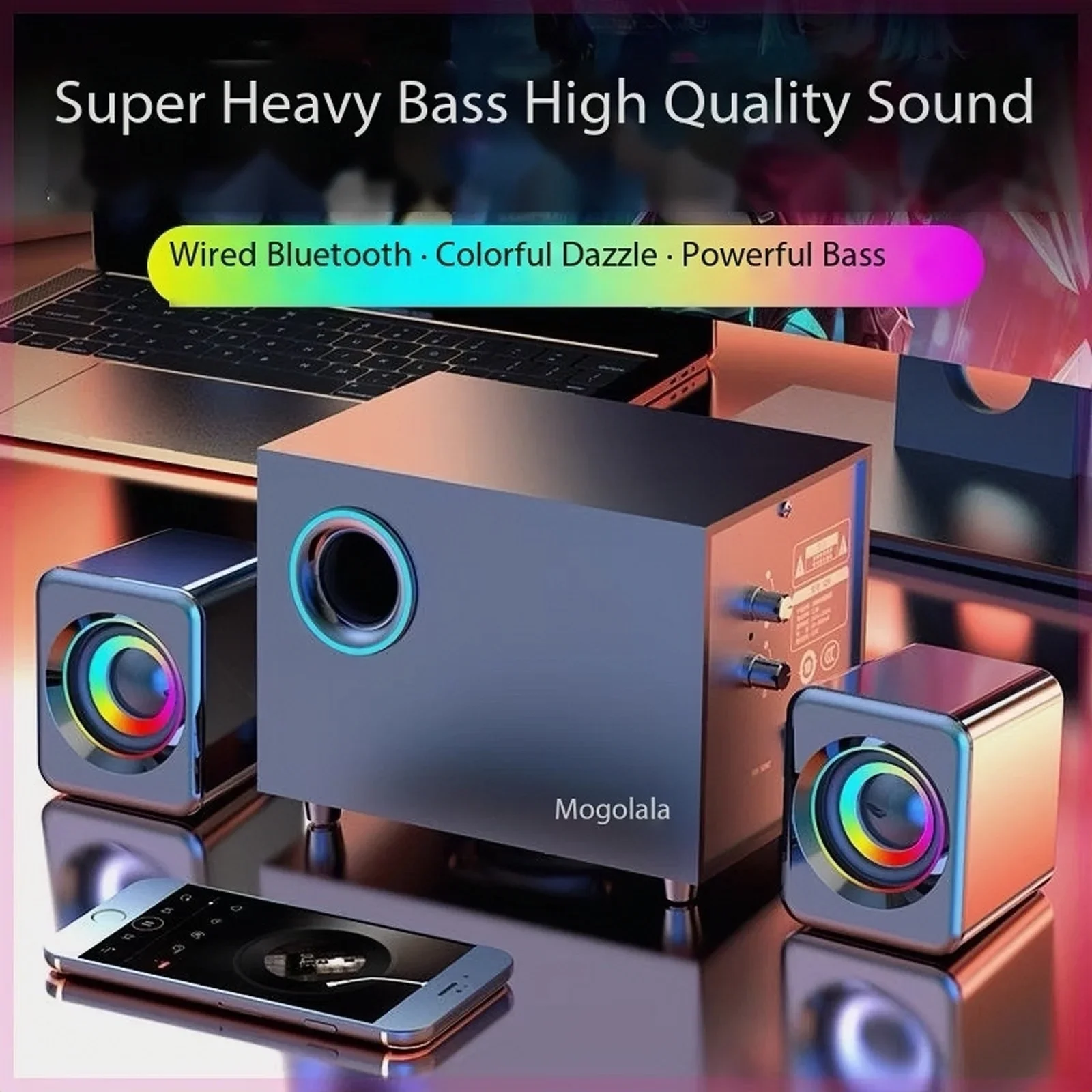 USB Wired Bluetooth Computer Speaker Home 2.1 Channel Wooden Desktop Subwoofer Active Audio 3D Surround Sound Bass Game Speakers