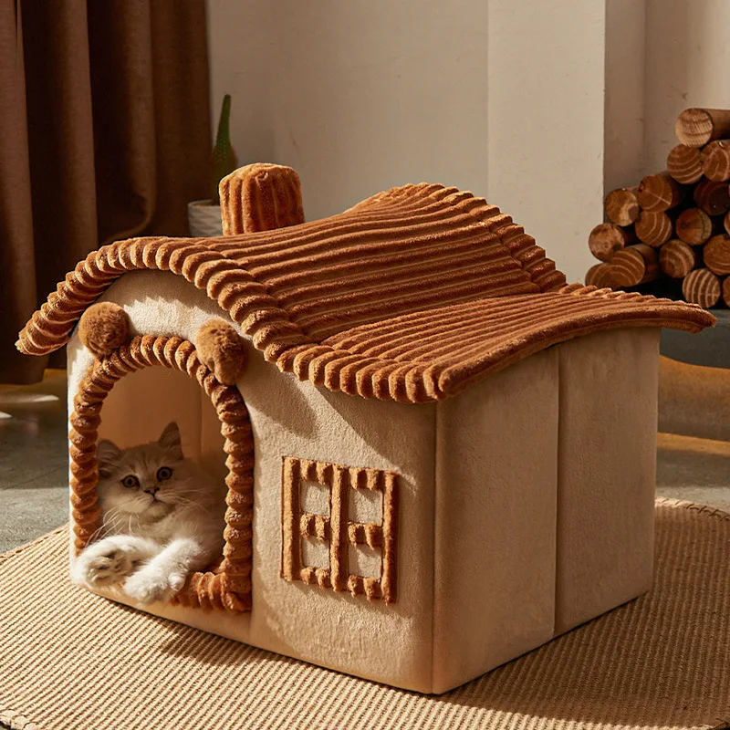 

Cat Winter Warmth Fully Enclosed Villa House Type Enclosed Winter Kennel Removable Cat Supplies Beds