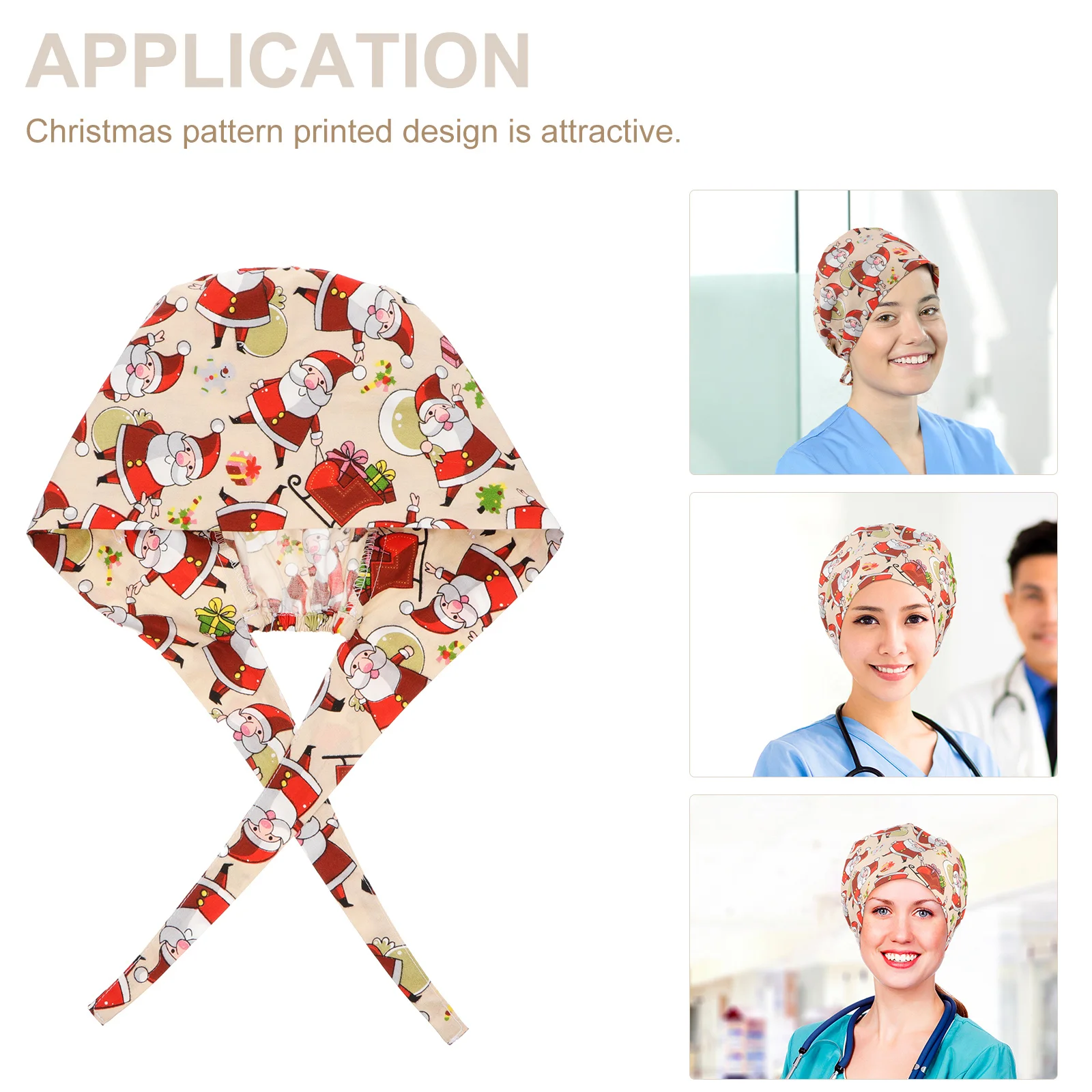 Botones de gorro de trabajo a prueba de polvo con estampado navideño de algodón, cubierta sanitaria para la cabeza para enfermera Spa