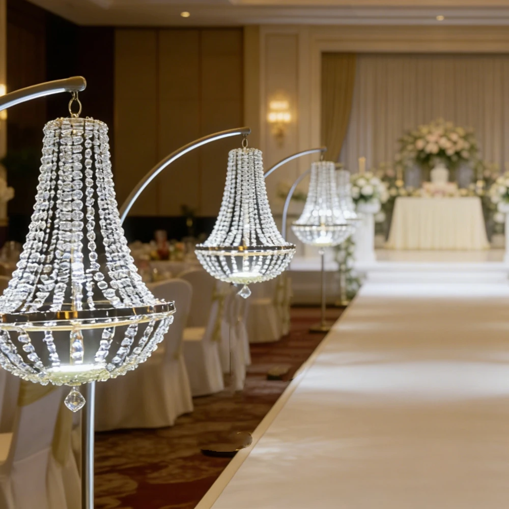 10pcs 50inch (acrylic Beads Battery Wireless LED  Chandelier Crystal Centerpieces for Wedding Table Light backdrop walkway Stand