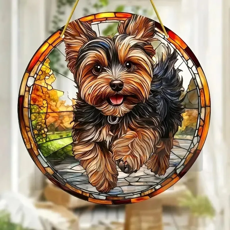 Lively Pet Dogs Suncatcher, Acrylic Round Translucent Hanging Ornament,Gift for Dogs Lover,House Yard Garden Farm Decor