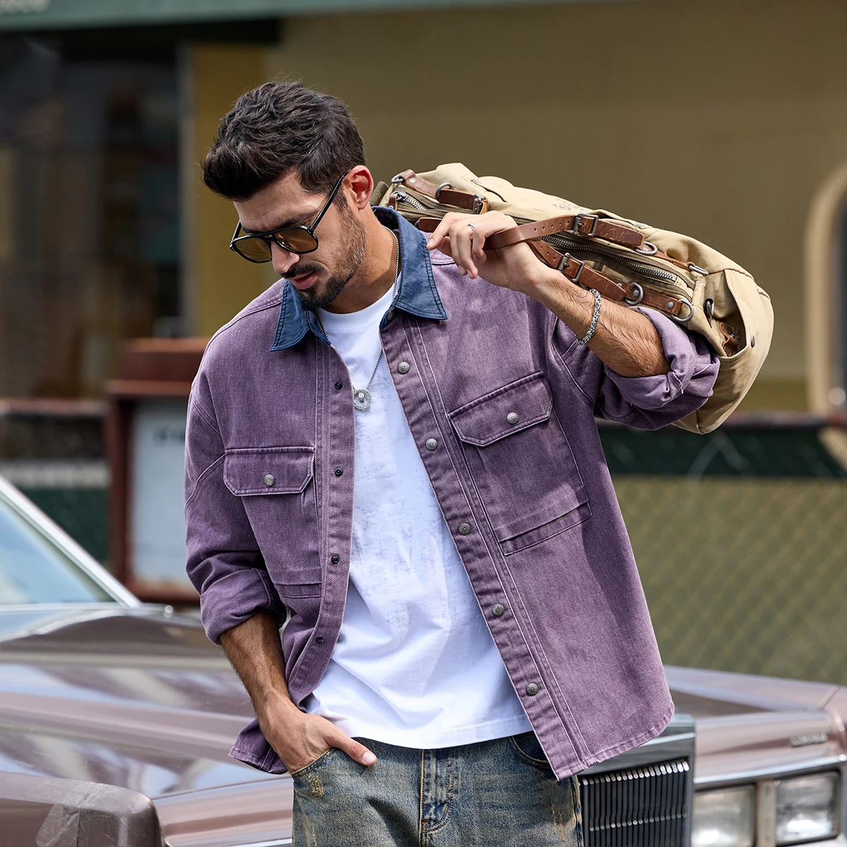 

Men American Retro Washed Cotton Loose Casual Long Sleeve Cargo Shirt Style Jacket Cityboy Streetwear Plus Size Blouses Coat
