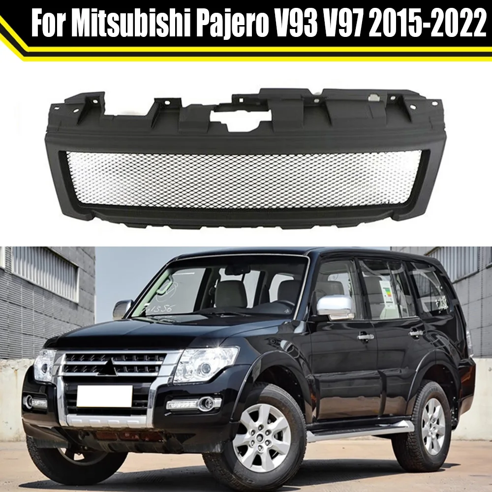 Modified Bumper Grilles For Mitsubishi Pajero V93 V97 2015-2022 Front Grille Cover Car Racing Grills Mesh Mask With Letter Grill