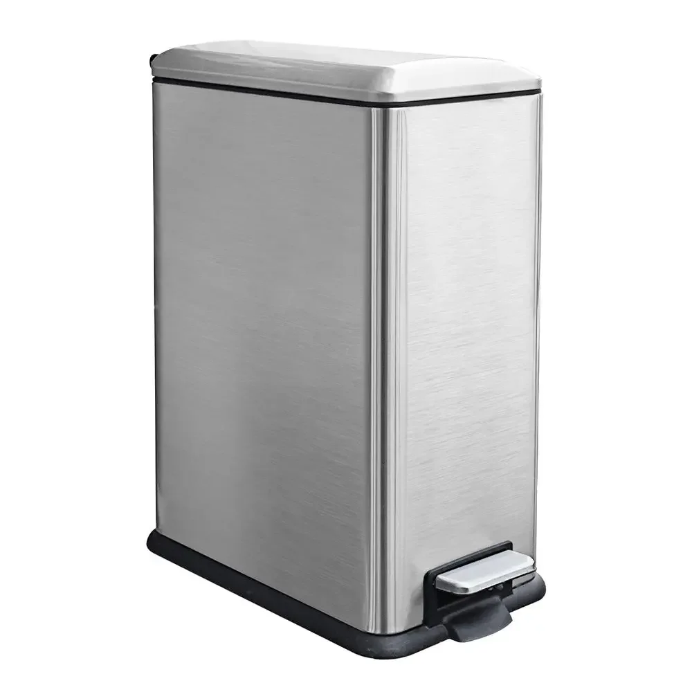 

12 Gallon Stainless Steel Step-On Trash Can with Lid, Slim Design, 45L Capacity, Silver