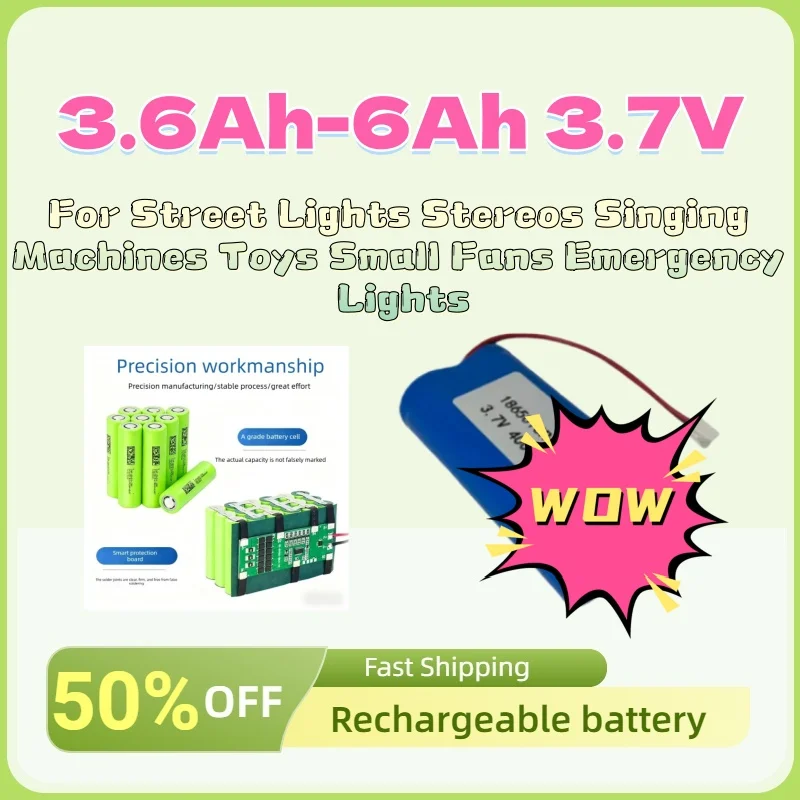 

In Stock 18650 Lithium Battery Pack for Street Lights Stereos Singing Machines Toys Small Fans Emergency Lights 3.6Ah-6Ah 3.7V