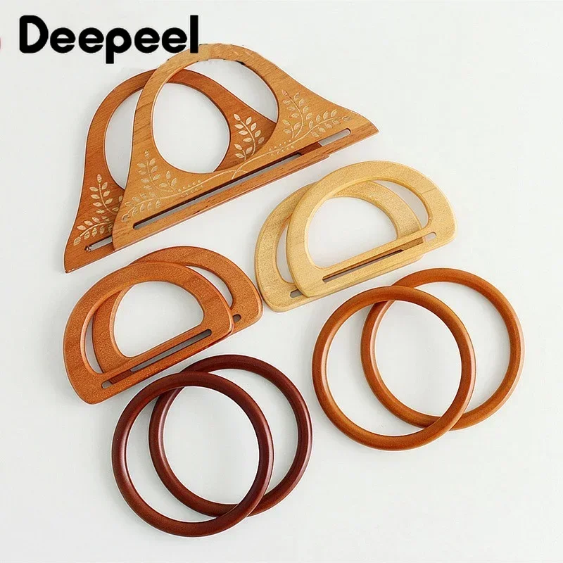 

2Pcs Deepeel Wooden Bag Purse Handles Retro D Ring Handle Frame for Women Wallet Bags Buckles DIY Handbag Sewing Accessories