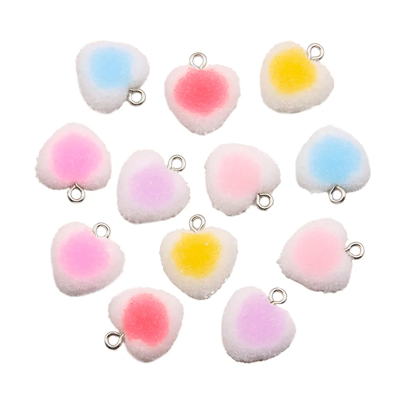 10Pcs 17*18mm 6 Color Heart Resin Earring Charms Diy Findings 3D Phone Keychain Bracelets Pendant For Jewelry Making