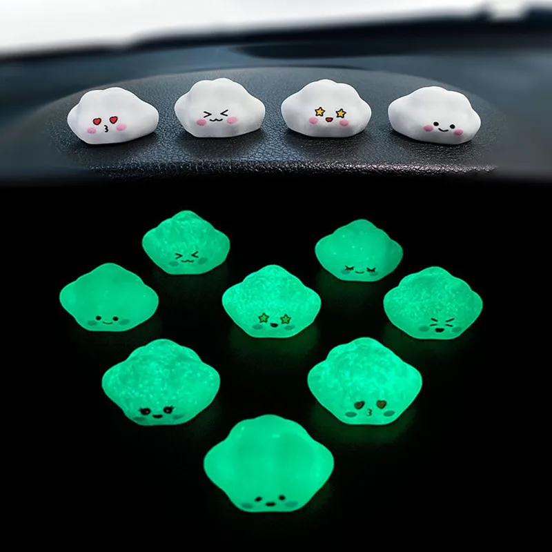 

100PCS Luminous White Clouds Office Desk Decoration 3D Eight Expressions Cloud Car Accessories Kawaii Home Decor Miniatures