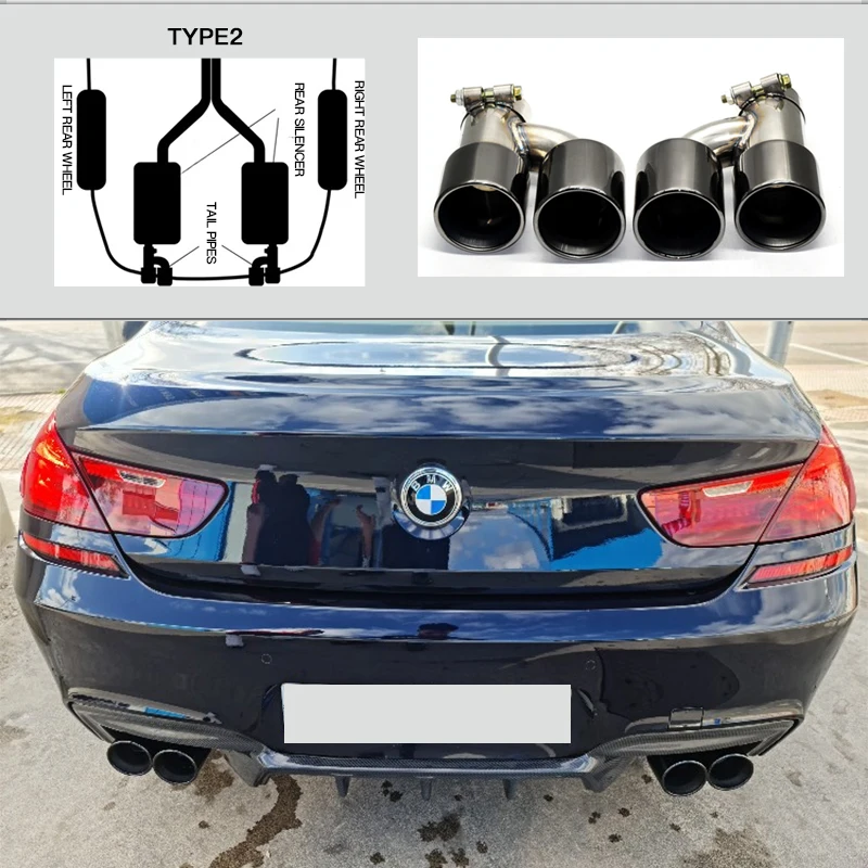 

Car Exhaust For BMW 640i 535i Muffler Tip Dual Exhaust Pipe Stainless Steel Car Exhaust Tip H Shape Original Bumper Muffler Tip