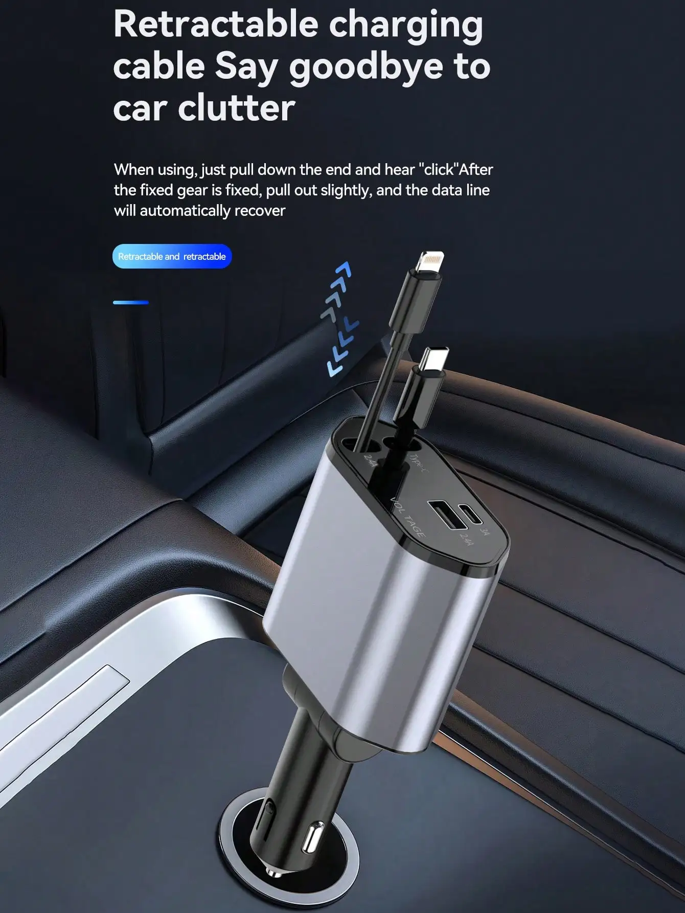 W&O 4-Port Fast Car Charger With USB & Type-C Ports, Digital Voltage Display, Compatible With IPhone, Android Phones & Tablets, Great Gift For Men, Christmas view 3