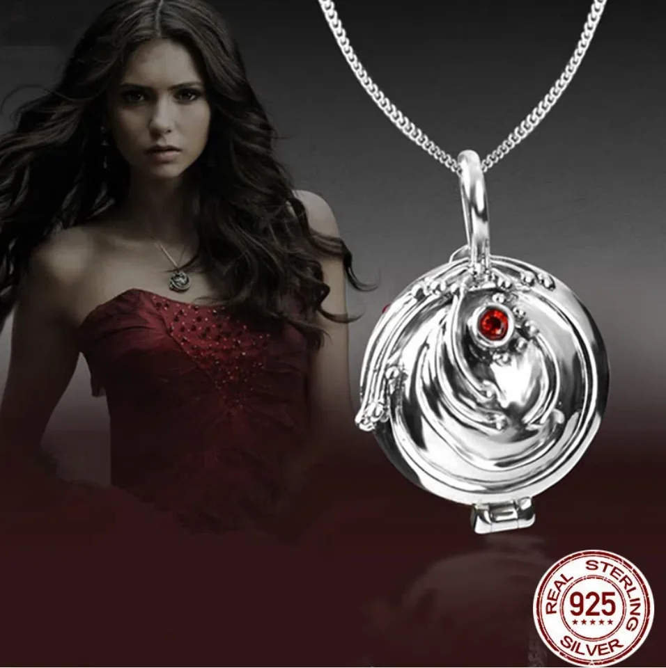 Movie The Vampire Diaries Elena Vervain 925 Pure Silver Locket Necklace Pendant Cosplay Jewelry Women Sweater Necklace Xmas Gift