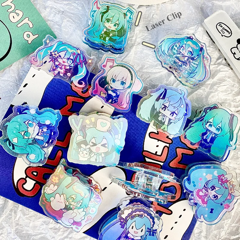 High Appearance Level Hatsune Miku Acrylic Clip Cartoon Desktop Paper Clip Plastic Long Tail PP Clip Birthday Gift