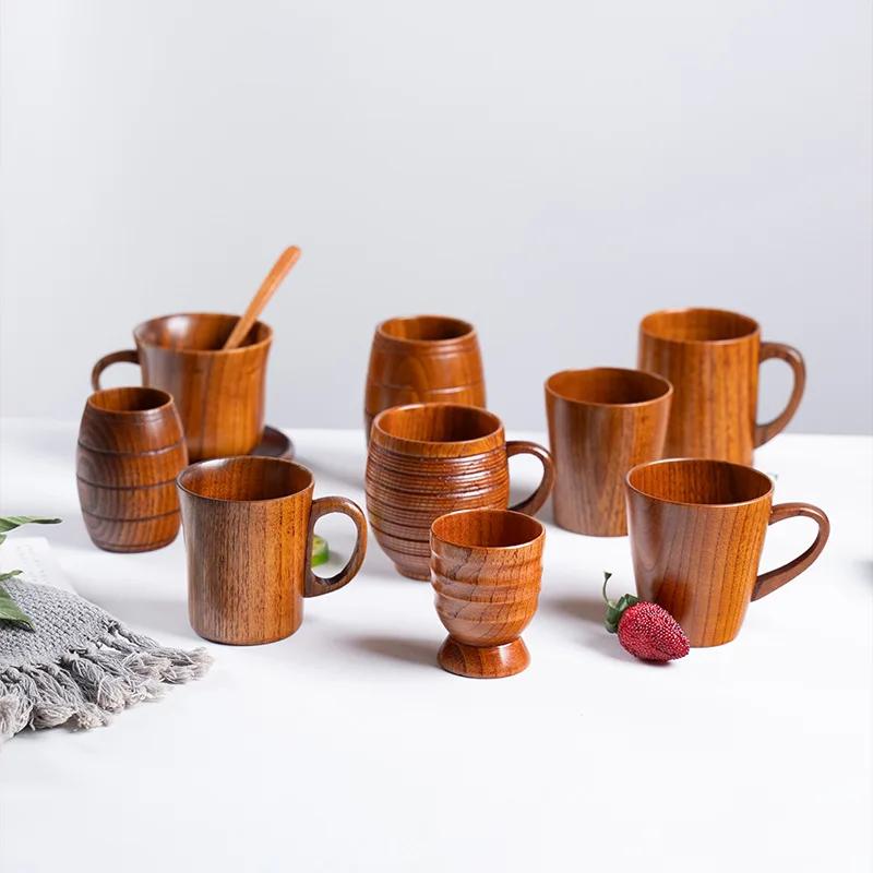 

Jujube Wooden Handmade Water Coffee Mug Cup Tea Beer Juice Milk Mugs Drink Cups With Handle Coffee Beer Mug Retro Gift