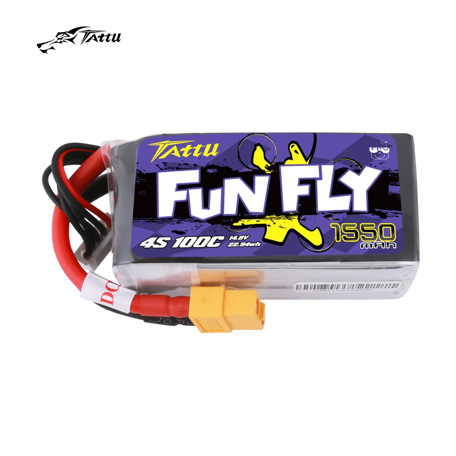 Tattu FunFly 100C 1550mAh 14.8V Lipo 4S Battery XT60 Connector for FPV Frame Practice 250 230 210 180 Size Racing Drone