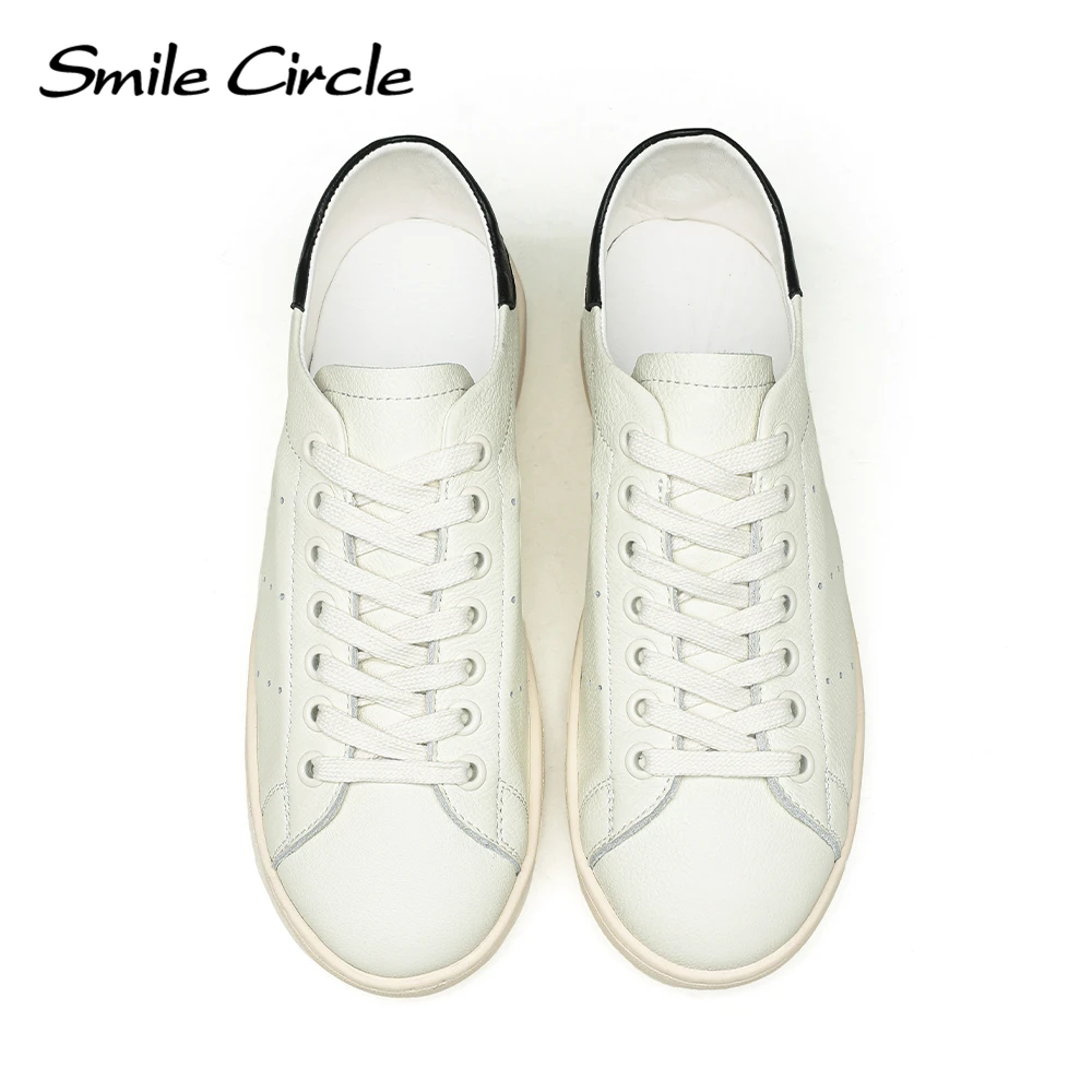 Retro Cow Leather Sneakers Women/Men Comfortable Soft Lace-up Flat Shoes Lady White Sneakers