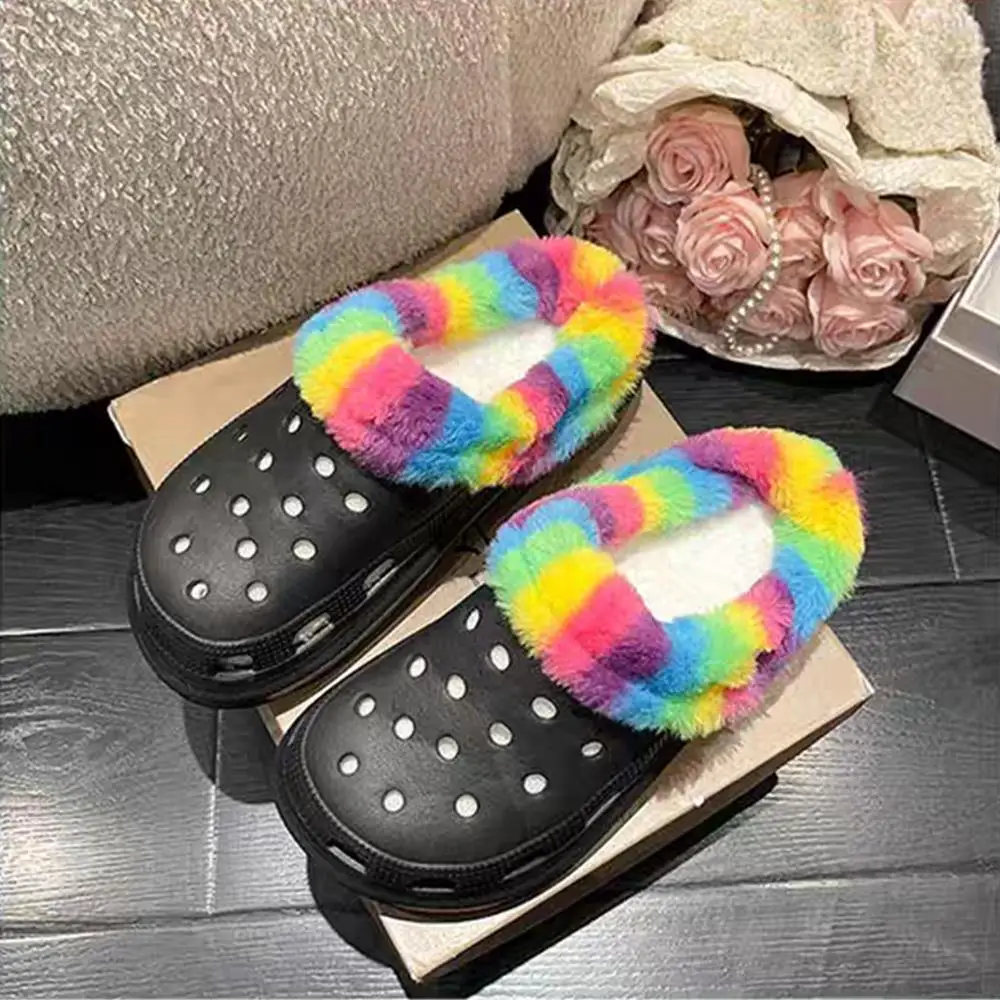 1 paar Winter Warme Schuh Abdeckung für Frauen männer Loch Schuhe plüsch Liner Bunte Verdicken Pelz futter hausschuhe Plüsch liner Ersatz