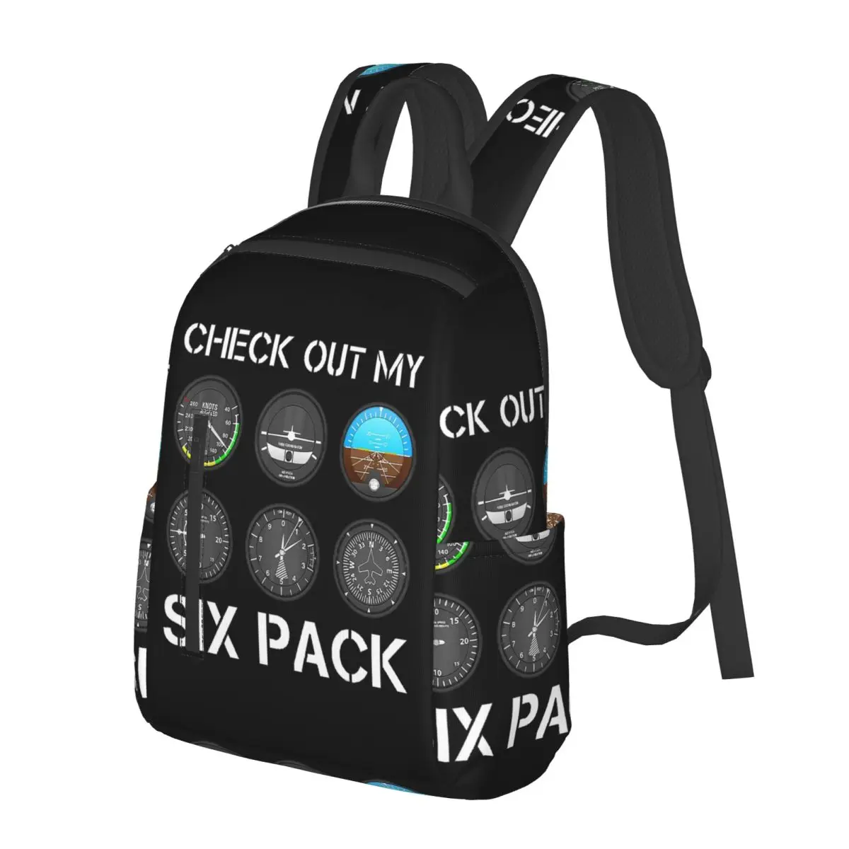 Funny Pilot Top Airplane Six Pack Flight Instruments Student Backpack School Bag Hiking Travel Daypack for Men Women Bookbag