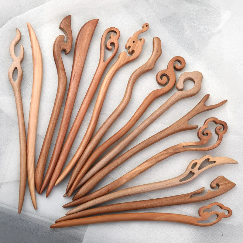 Peach Pear Wood Hair Stick Retro Chinese Wooden Hairpin Ancient Style Hair Accessories for Women Traditional Bun Decoration
