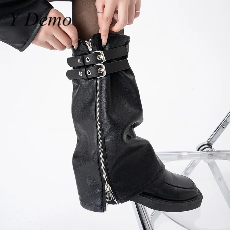 

Y демонстрационная черная молния для ног в стиле панк, мотоциклетный стиль, молния из искусственной кожи, женские гетры, уличная мода