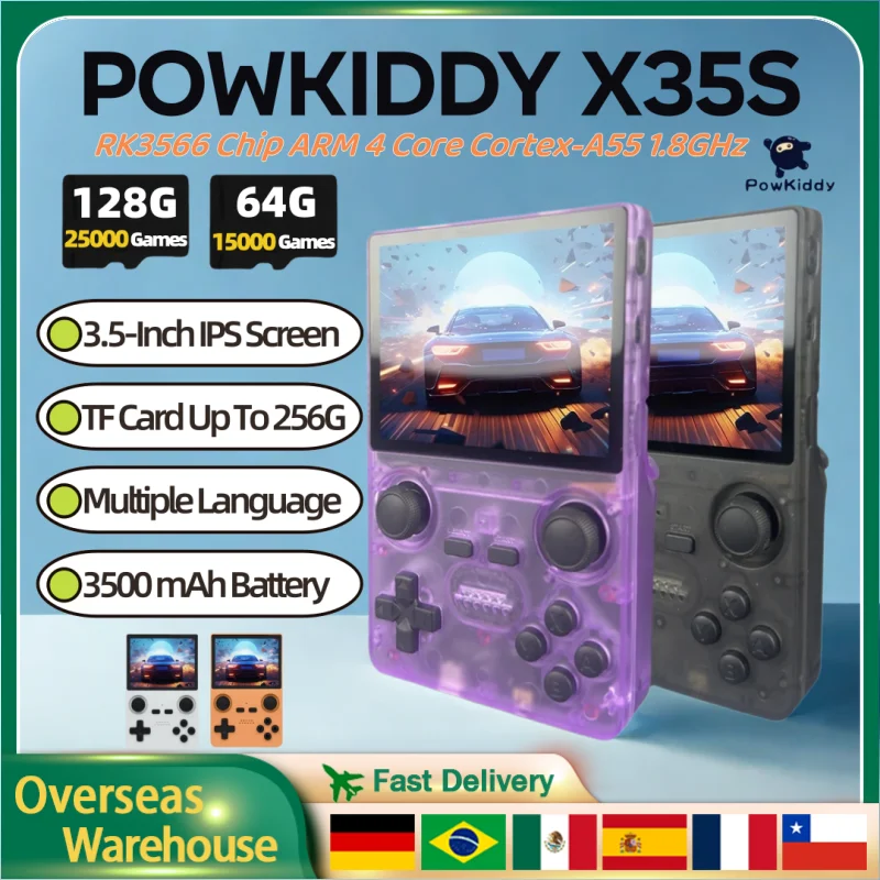 POWKIDDY X35S Retro Handheld Game Console 3.5 inch IPS Screen 640x480 Opendinglinux Hall Joystick RK3566 Games Children's Gifts