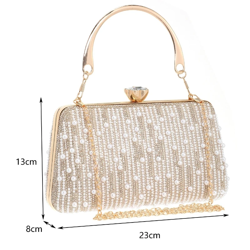 Formal Silver Evening Bags Women Luxury Design Double Side Diamonds Pearl Handbag Light Gold Clutch Torebki Na Wesele Dla Kobiet